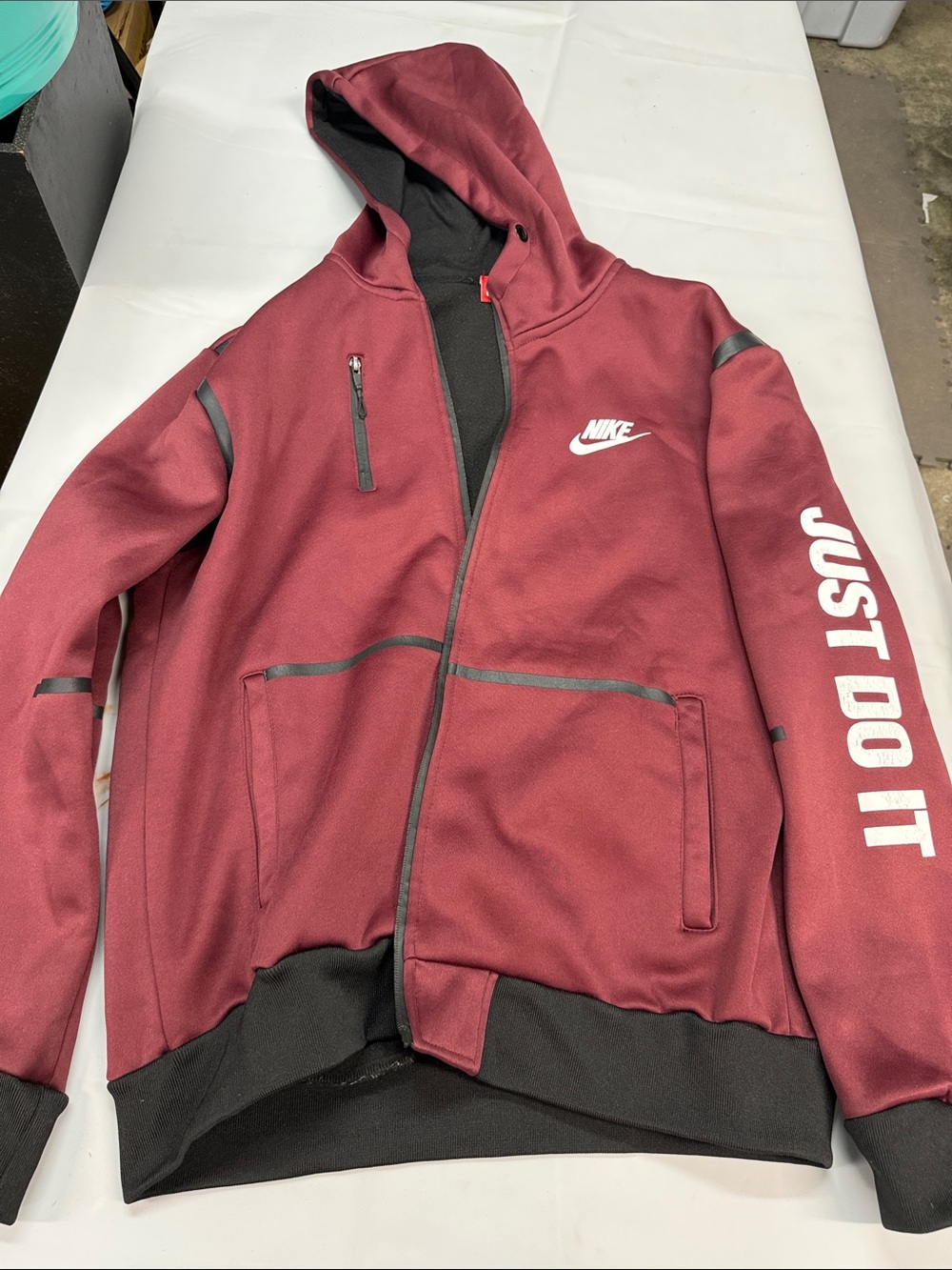 Nike Maroon Hooded Full-Zip Jacket with White Logo